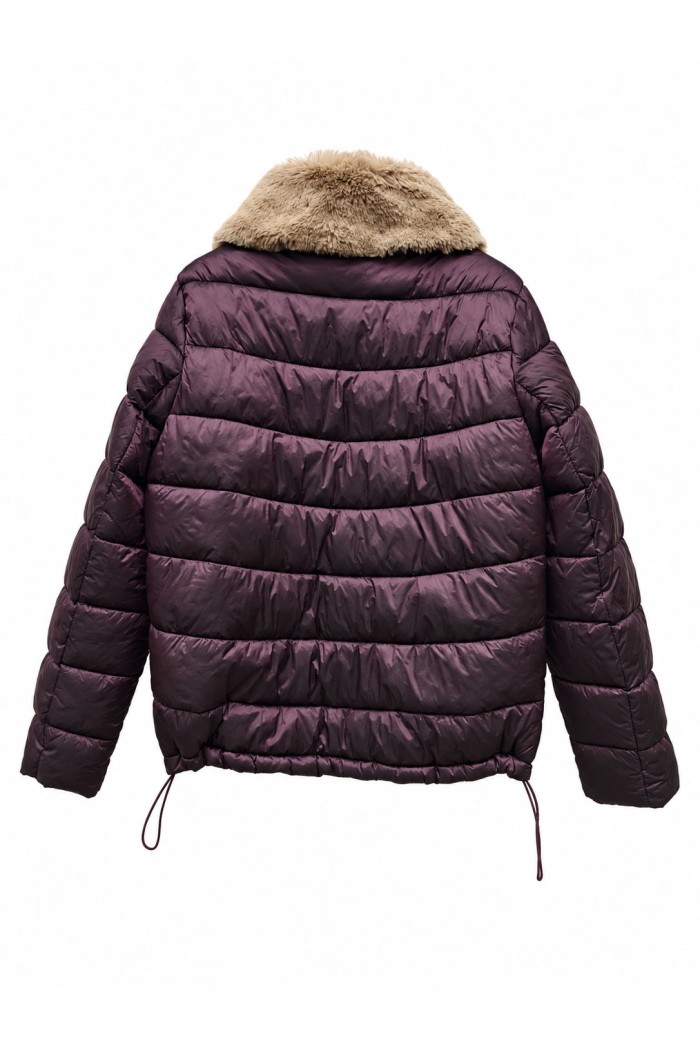 CHAQUETA ACOLCHADA CON CUELLO DE PELO SINTÉTICO GRANATE TY-M9585