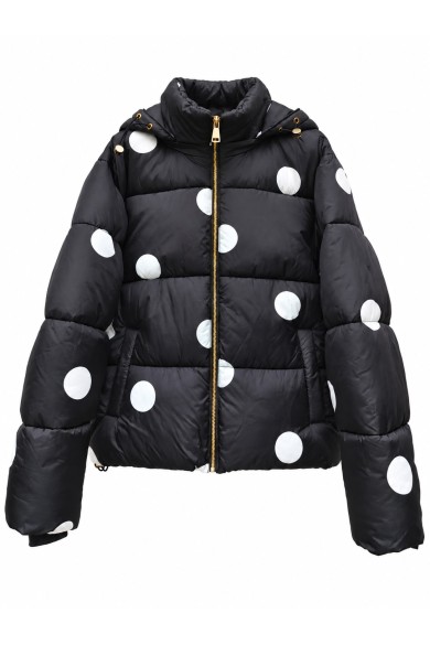 CHAQUETA ACOLCHADA DE LUNARES CON CAPUCHA NEGRO TY-M9613
