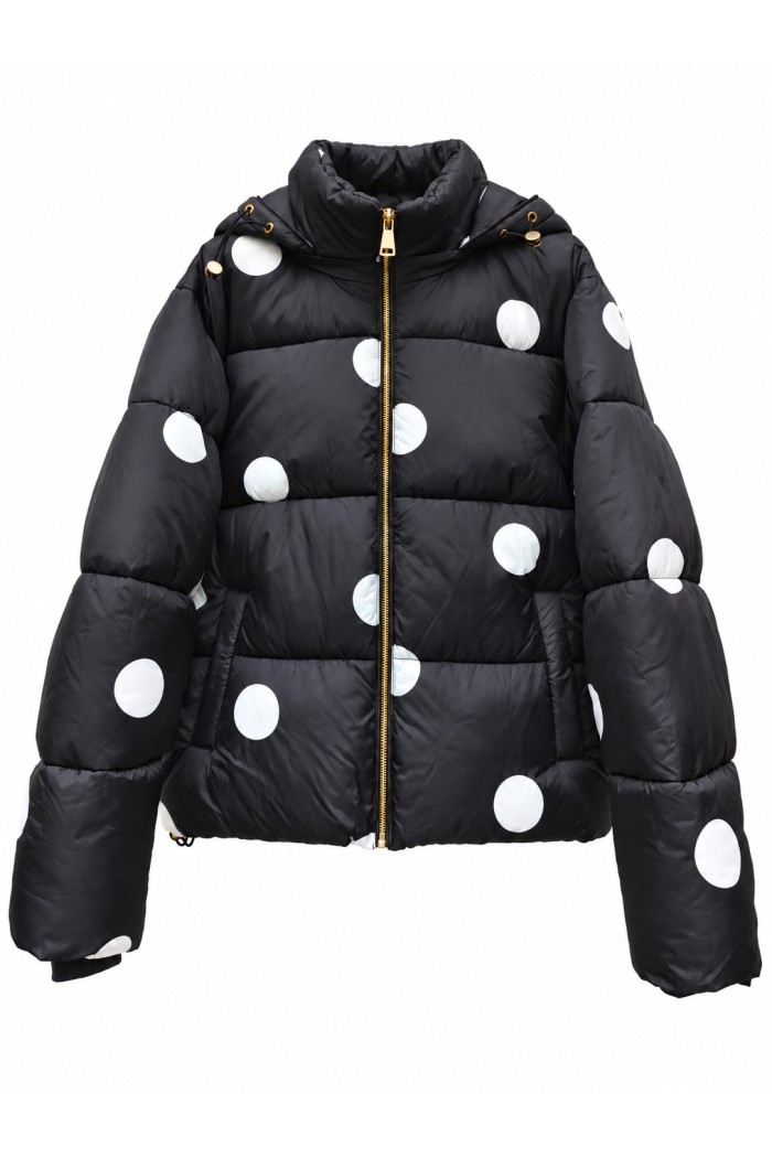 CHAQUETA ACOLCHADA DE LUNARES CON CAPUCHA NEGRO TY-M9613