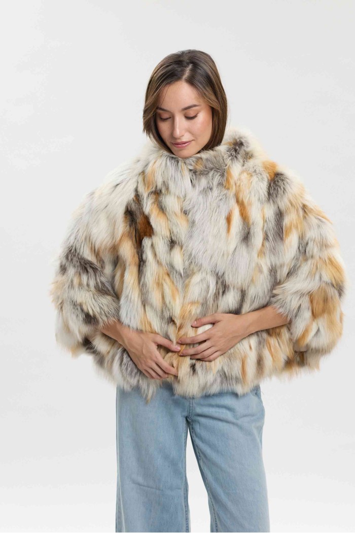 PONCHO DE PELO DE ZORRO MULTICOLOR PARA MUJER PC-LLL1359