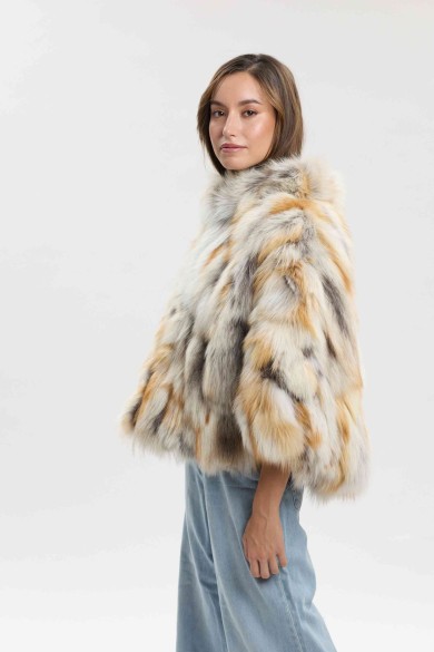 PONCHO DE PELO DE ZORRO MULTICOLOR PARA MUJER PC-LLL1359