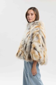 PONCHO DE PELO DE ZORRO MULTICOLOR PARA MUJER PC-LLL1359