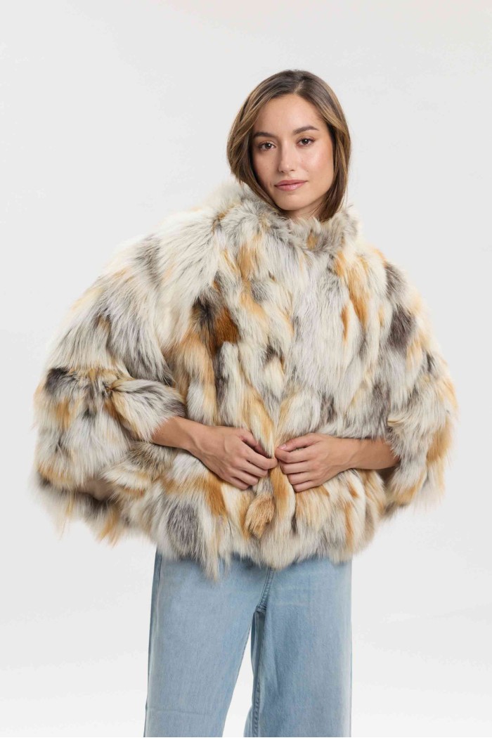 PONCHO DE PELO DE ZORRO MULTICOLOR PARA MUJER PC-LLL1359