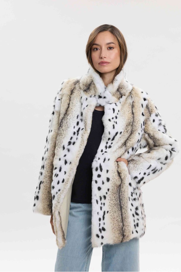 ABRIGO DE PELO DE CONEJO CON ESTAMPADO ANIMAL PC-LLL5945-97