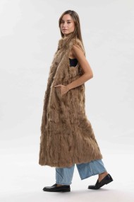 CHALECO LARGO DE PELO DE CONEJO MARRON PC-LLL5797-03