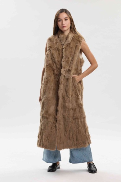 CHALECO LARGO DE PELO DE CONEJO MARRON PC-LLL5797-03