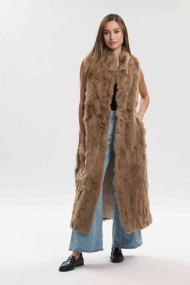 CHALECO LARGO DE PELO DE CONEJO MARRON PC-LLL5797-03