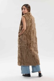 CHALECO LARGO DE PELO DE CONEJO MARRON PC-LLL5797-03