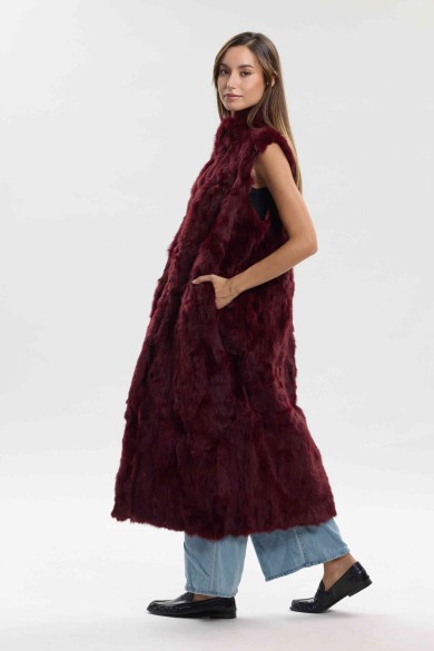 CHALECO LARGO DE PELO DE CONEJO MARRON PC-LLL5797-04