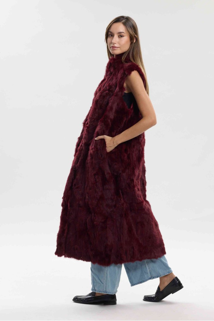 CHALECO LARGO DE PELO DE CONEJO MARRON PC-LLL5797-04