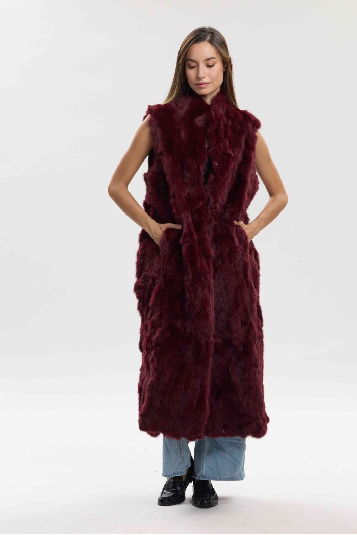 CHALECO LARGO DE PELO DE CONEJO MARRON PC-LLL5797-04