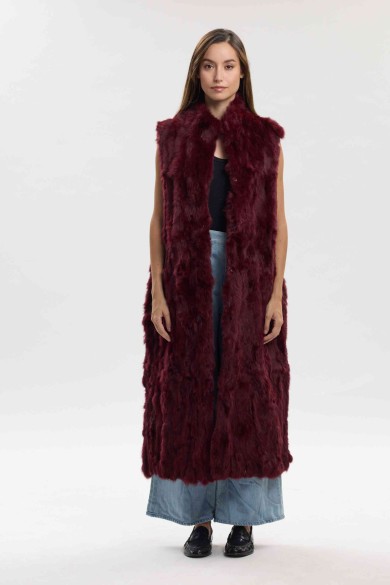 CHALECO LARGO DE PELO DE CONEJO MARRON PC-LLL5797-04