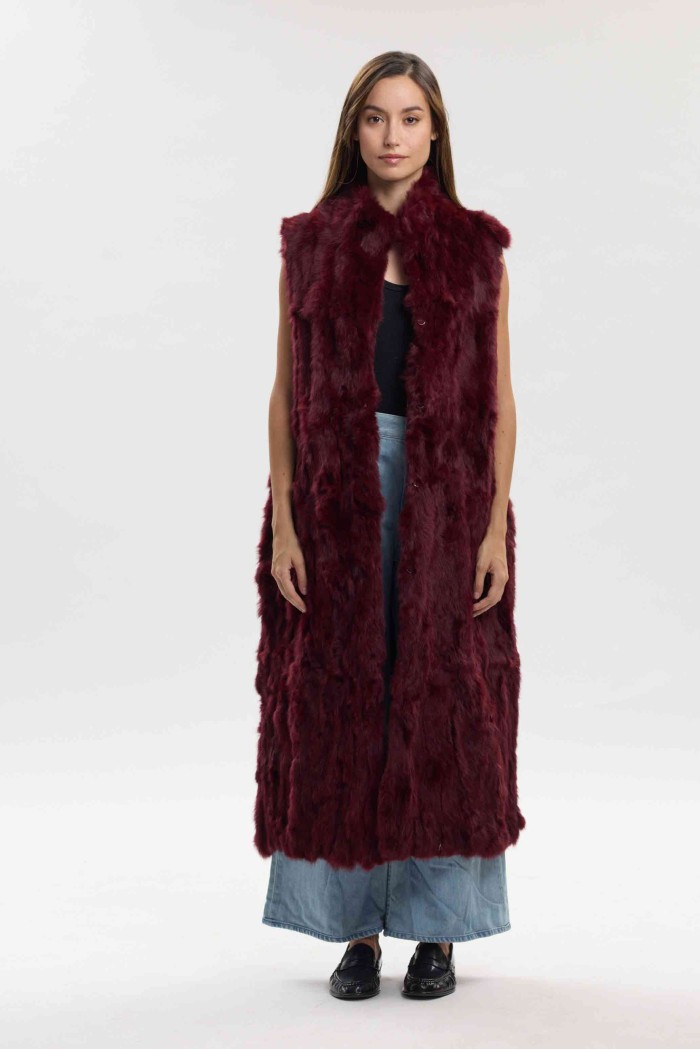 CHALECO LARGO DE PELO DE CONEJO MARRON PC-LLL5797-04