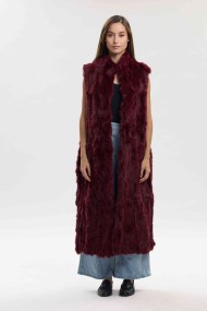 CHALECO LARGO DE PELO DE CONEJO MARRON PC-LLL5797-04
