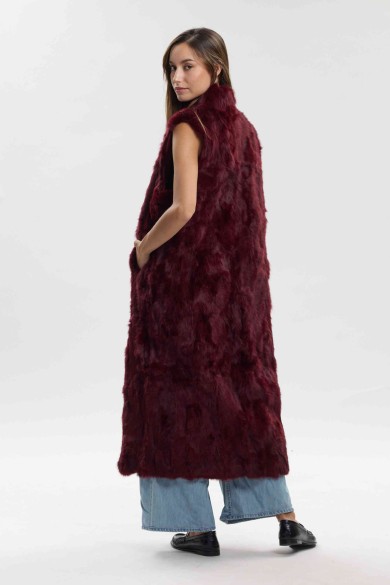 CHALECO LARGO DE PELO DE CONEJO MARRON PC-LLL5797-04
