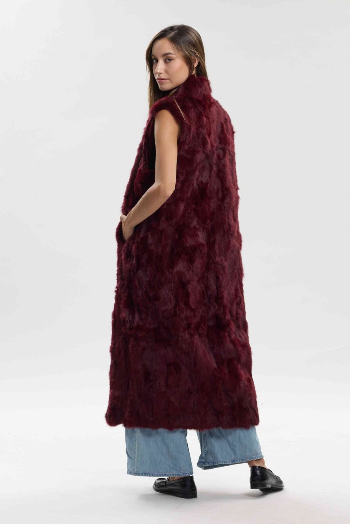 CHALECO LARGO DE PELO DE CONEJO MARRON PC-LLL5797-04