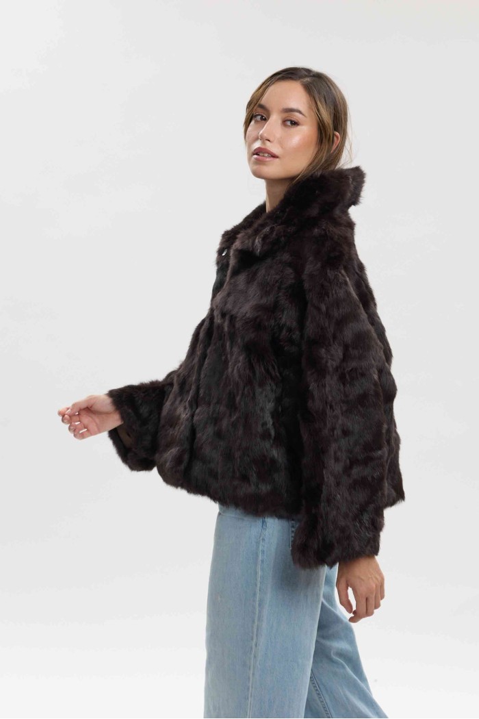 CHAQUETA DE PELO DE CONEJO CON ESTAMPADO ANIMAL PC-LLL5942-15