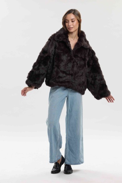 CHAQUETA DE PELO DE CONEJO CON ESTAMPADO ANIMAL PC-LLL5942-15