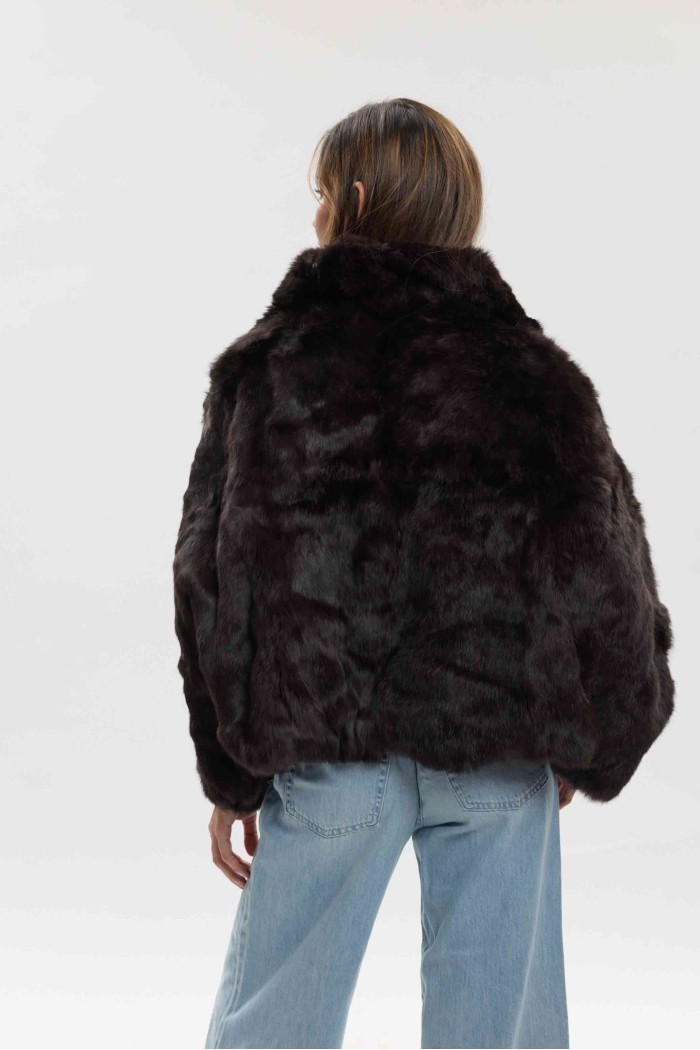 CHAQUETA DE PELO DE CONEJO CON ESTAMPADO ANIMAL PC-LLL5942-15