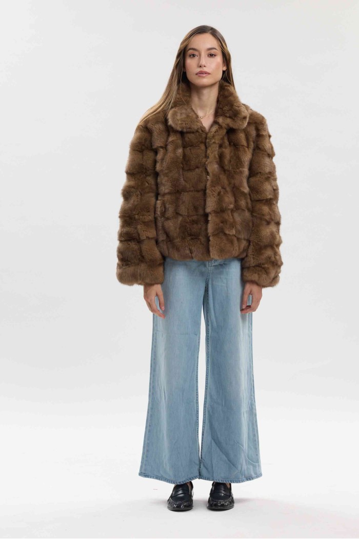 CHAQUETA CORTA DE PELO DE CONEJO CON MANGAS LARGAS PC-QP26002