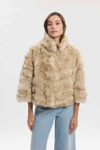 CHAQUETA CORTA DE PELO DE CONEJO CON MANGAS ACAMPANADAS PC-QP2602