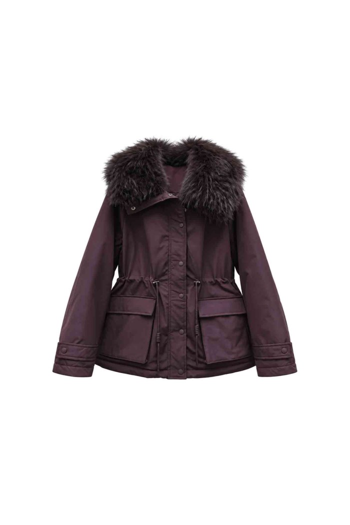CHAQUETA PARKA ACOLCHADA CON CAPUCHA Y ADORNO DE PELO SINTETICO TY-M9612