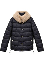 CHAQUETA ACOLCHADA CON CUELLO DE PELO SINTÉTICO NEGRO TY-M9585