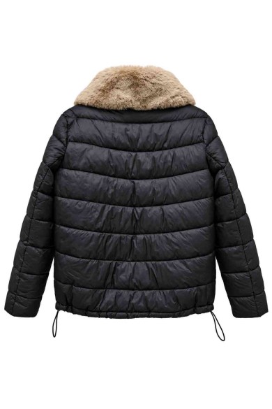 CHAQUETA ACOLCHADA CON CUELLO DE PELO SINTÉTICO NEGRO TY-M9585