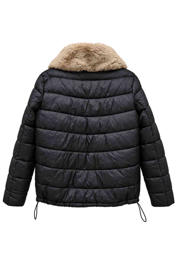 CHAQUETA ACOLCHADA CON CUELLO DE PELO SINTÉTICO NEGRO TY-M9585