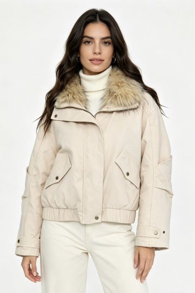 CHAQUETA BOMBER CON CUELLO DE PELO SINTÉTICO 3COLORES OBRF2128