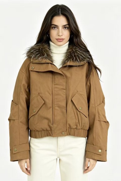CHAQUETA BOMBER CON CUELLO DE PELO SINTÉTICO 3COLORES OBRF2128