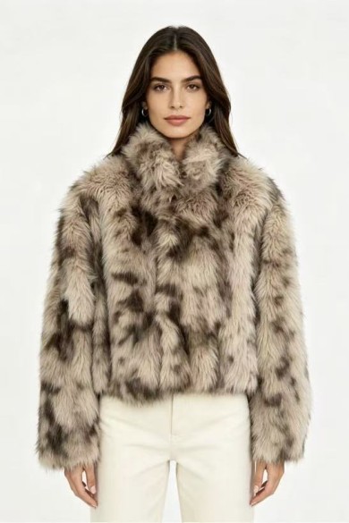 CHAQUETA CORTA DE PELO SINTÉTICO CON ESTAMPADO ANIMAL 2COLORES OBR2118