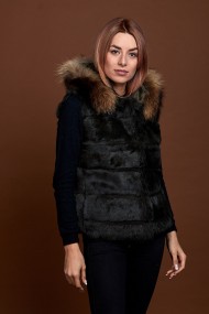 CHALECO CORTO CON CAPUCHA DE PELO DE CONEJO Y PELO DE MARMOTA PC-LLL5434-01 verde kaki