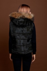 CHALECO CORTO CON CAPUCHA DE PELO DE CONEJO Y PELO DE MARMOTA PC-LLL5434-01 verde kaki