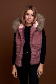 CHALECO CORTO CON CAPUCHA DE PELO DE CONEJO Y PELO DE MARMOTA PC-LLL5434-08