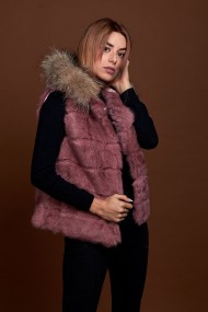 CHALECO CORTO CON CAPUCHA DE PELO DE CONEJO Y PELO DE MARMOTA PC-LLL5434-08