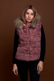 CHALECO CORTO CON CAPUCHA DE PELO DE CONEJO Y PELO DE MARMOTA PC-LLL5434-08