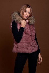 CHALECO CORTO CON CAPUCHA DE PELO DE CONEJO Y PELO DE MARMOTA PC-LLL5434-08