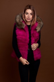 CHALECO CORTO CON CAPUCHA DE PELO DE CONEJO Y PELO DE MARMOTA PC-LLL5434-10