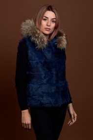 CHALECO CORTO CON CAPUCHA DE PELO DE CONEJO Y PELO DE MARMOTA PC-LLL5434-11