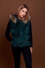 CHALECO CORTO CON CAPUCHA DE PELO DE CONEJO Y PELO DE MARMOTA PC-LLL5434-13