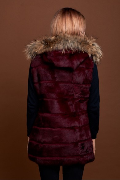 CHALECO LARGO CON CAPUCHA DE PELO DE CONEJO Y PELO DE MARMOTA PC-LLL5435-04