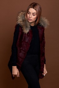 CHALECO LARGO CON CAPUCHA DE PELO DE CONEJO Y PELO DE MARMOTA PC-LLL5435-04