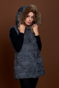 CHALECO LARGO CON CAPUCHA DE PELO DE CONEJO Y PELO DE MARMOTA PC-LLL5435-05