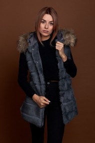 CHALECO LARGO CON CAPUCHA DE PELO DE CONEJO Y PELO DE MARMOTA PC-LLL5435-05