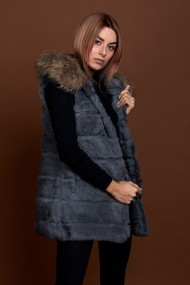 CHALECO LARGO CON CAPUCHA DE PELO DE CONEJO Y PELO DE MARMOTA PC-LLL5435-05