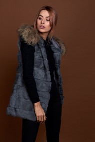 CHALECO LARGO CON CAPUCHA DE PELO DE CONEJO Y PELO DE MARMOTA PC-LLL5435-05