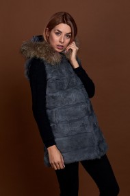 CHALECO LARGO CON CAPUCHA DE PELO DE CONEJO Y PELO DE MARMOTA PC-LLL5435-05