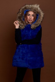 CHALECO LARGO CON CAPUCHA DE PELO DE CONEJO Y PELO DE MARMOTA PC-LLL5435-06