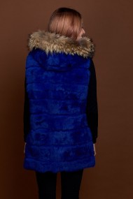 CHALECO LARGO CON CAPUCHA DE PELO DE CONEJO Y PELO DE MARMOTA PC-LLL5435-06